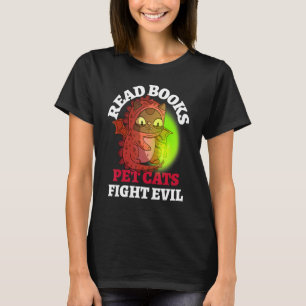 Camiseta Livros Gatos Combatem Leitura de Dragão Mágico com