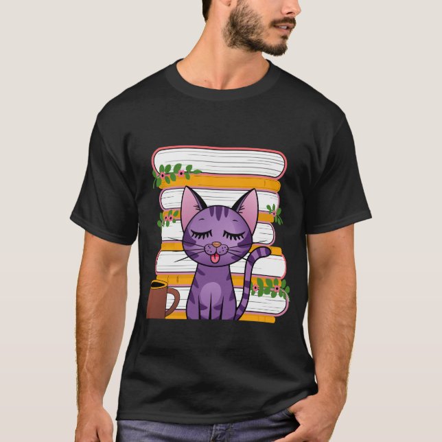 Camiseta Livros, gatos e café (Frente)