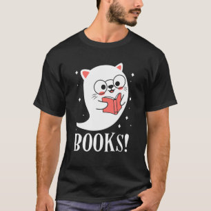 Camiseta Livros Gatos Ghost Lendo Biblioteca Livros Hallowe