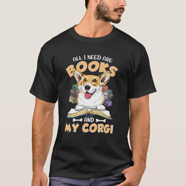 Camiseta Livros Leitores Roupas Animais Cães Corgi (Frente)
