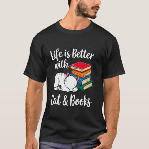 Camiseta Livros Lendo Novamente Engraçados Livros De Gato