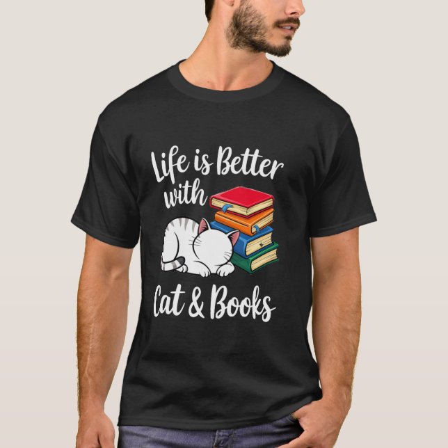 Camiseta Livros Lendo Novamente Engraçados Livros De Gato (Frente)