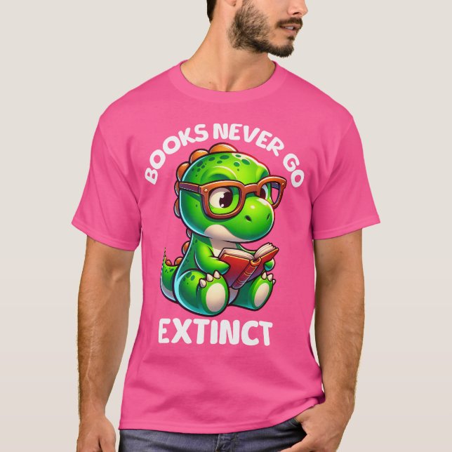 Camiseta Livros Nunca Vão Sair Engraçados Lendo Dinossauro (Frente)