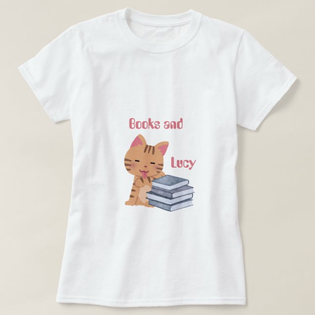 Camiseta Livros Personalizados e Meu Gato (Frente do Design)