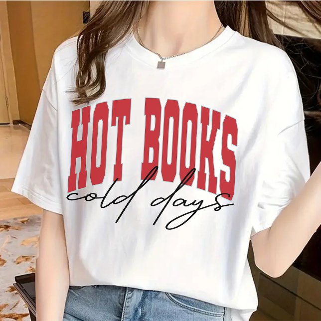 Camiseta Livros Quentes Dias Frio Camisa, Presente para o L (hot books cold days shirt, hot books cold days sweatshirt, book lover shirt, book lover sweatshirt)
