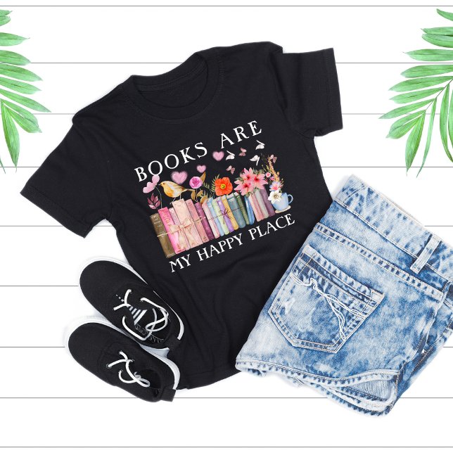 Camiseta Livros Sobre Livros São Meu Lugar Feliz (Criador carregado)