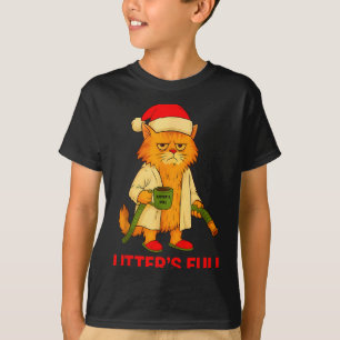 Camiseta Lixeira Cheia Natal Engraçado Gato Papai Noel Mulh