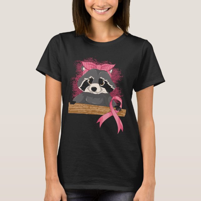 Camiseta Lixo Panda Fita Rosa Fita Fita Raccoon Cancer Awar (Frente)