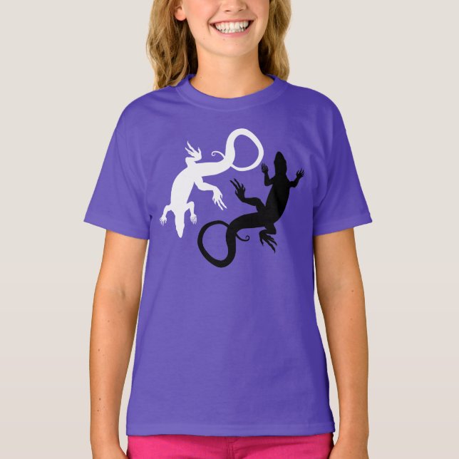 Camiseta Lizard de Menina Camisa Orgânica de Arte  (Frente)