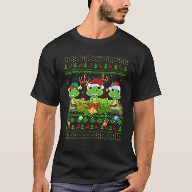 Camiseta Lizard Lover Xmas Lighting Papais noeis Ugly Lizar (Frente)