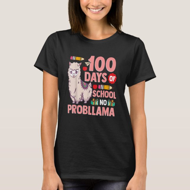 Camiseta Llama 100 Days Of School Gift No Probllama Teacher (Frente)