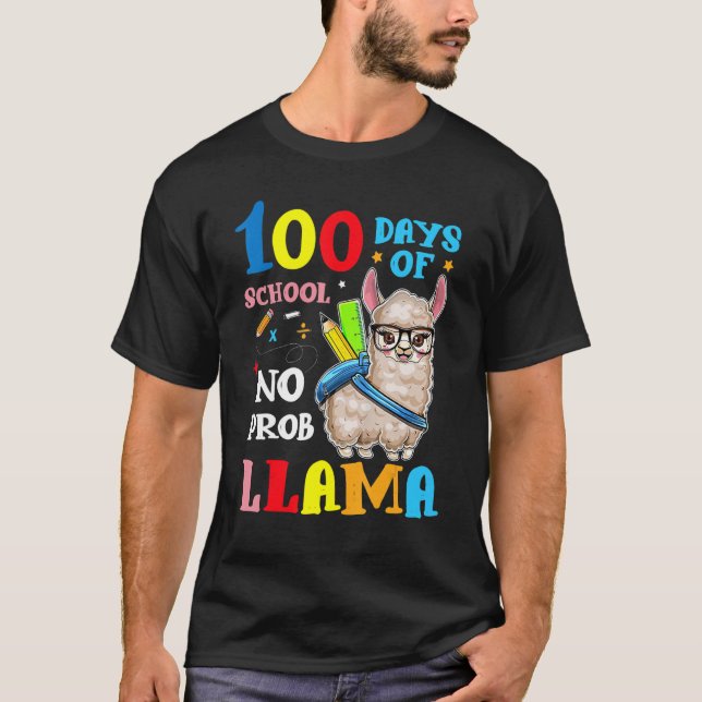 Camiseta Llama 100 Days Of School No Probllama Teacher Stud (Frente)