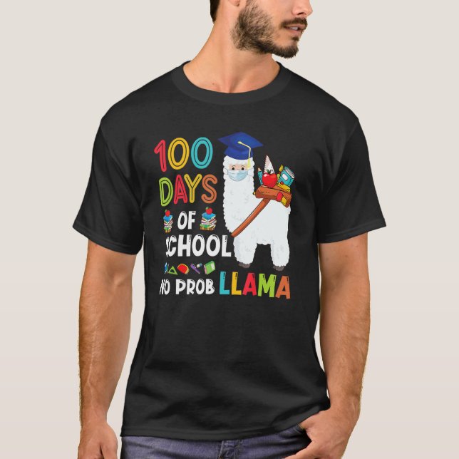 Camiseta Llama 100 Days Of School No Probllama Teacher Stud (Frente)