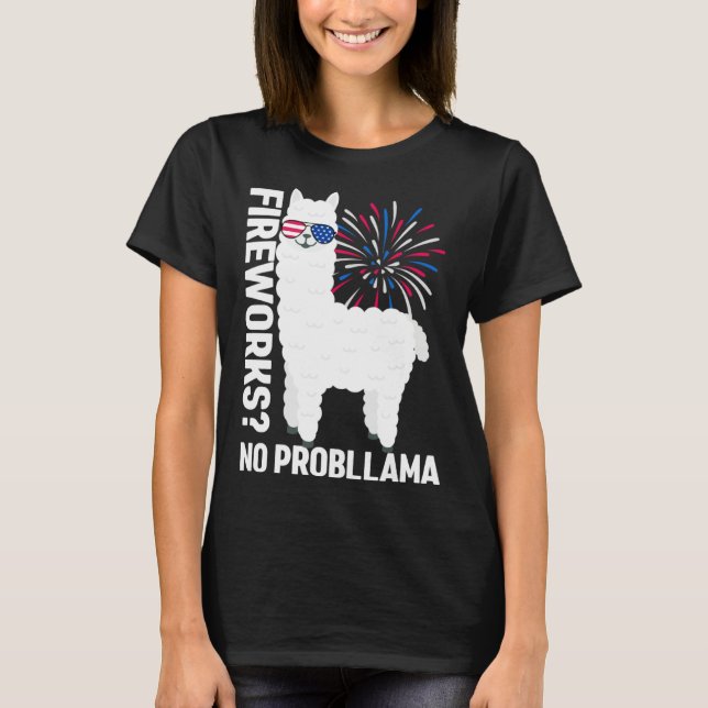 Camiseta Llama 4th of July Kids Women Fireworks No Probllam (Frente)