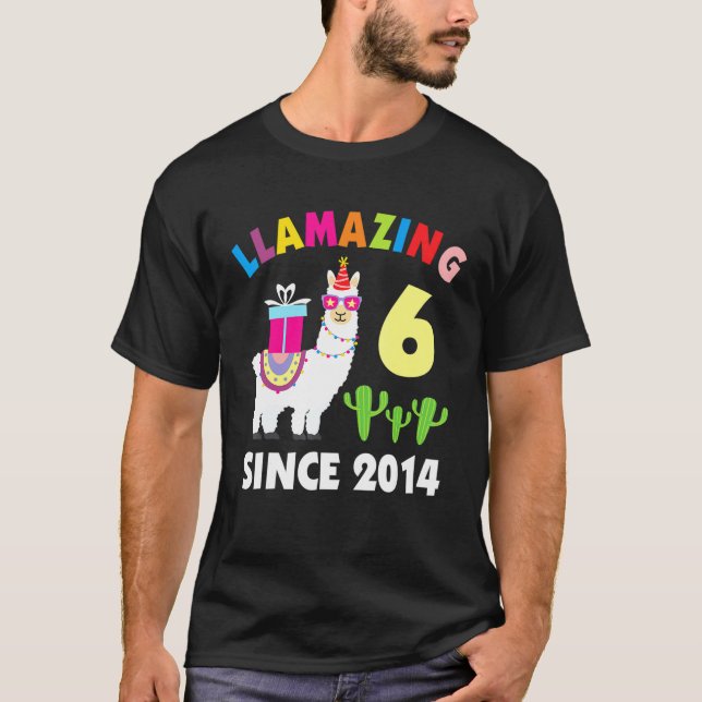 Camiseta Llama 6 Anos Aniversário Llama Meninas Crianças (Frente)