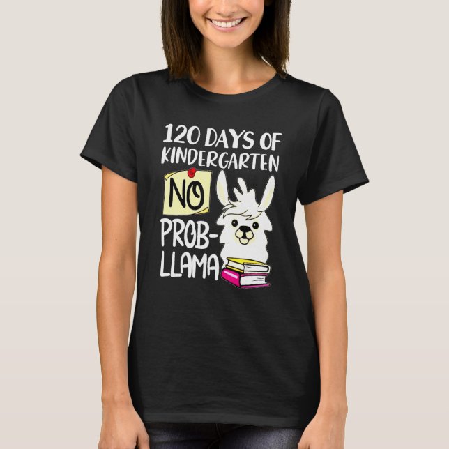 Camiseta Llama & Alpaca Lovers 120 Days of Kindergarten No  (Frente)
