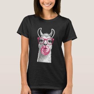 Camiseta Llama Alpacas Wearing Glasses and Blowing Pink Bub