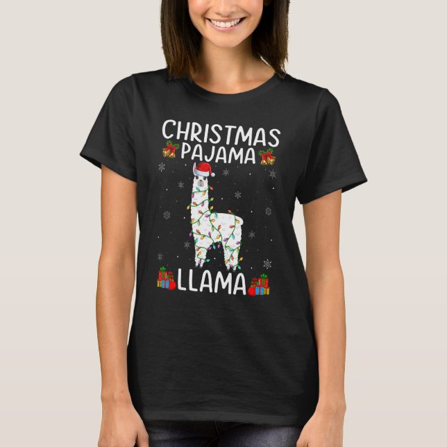 Camiseta Llama Animal Xmas Lights Llama Christmas Pajama (Frente)