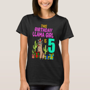 Camiseta Llama Birthday 5 Festa de aniversário Girl Alpaca