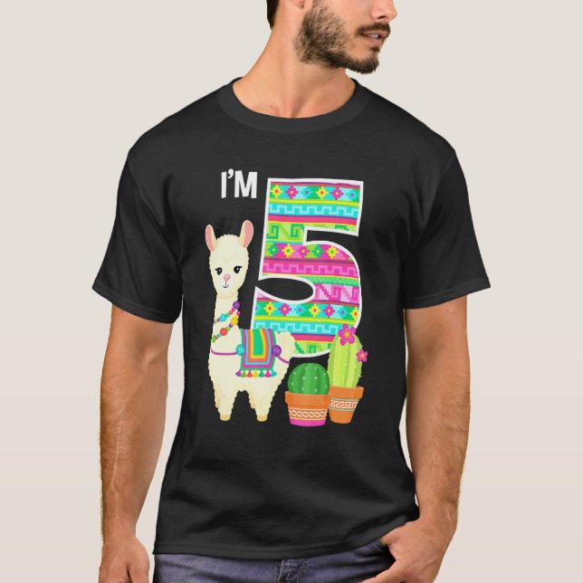 Camiseta Llama Birthday Eu tenho 5 Fazendas Llama Theme 5 A (Frente)