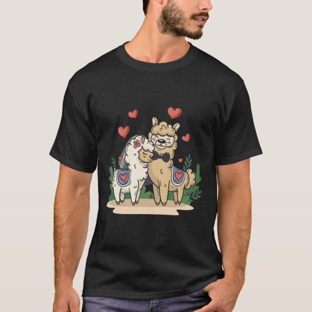 Camiseta Llama Bride E Casal De Arte De Casamento (Frente)