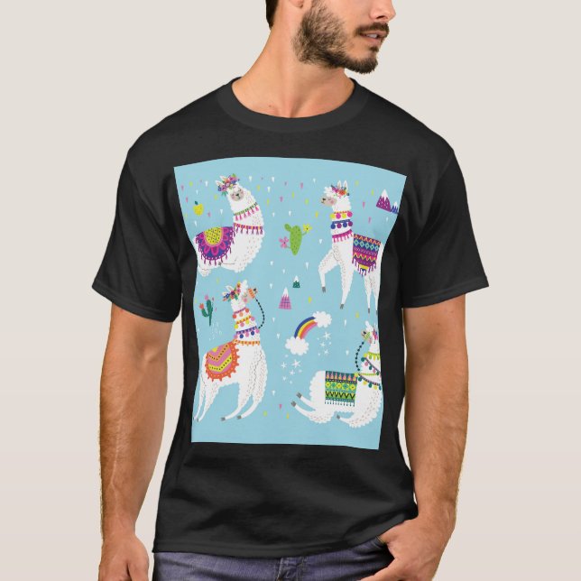 Camiseta Llama & Cactus: Conjunto de Vintagens Bonito (Frente)