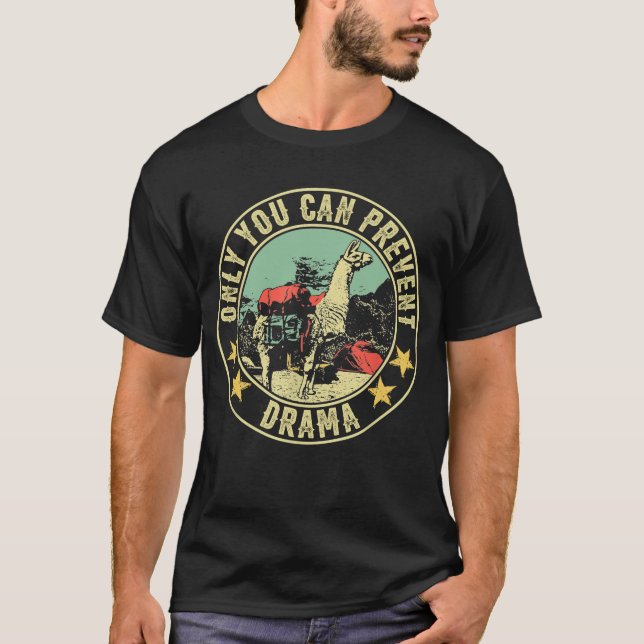 Camiseta Llama Camping Shirt Só Você Pode Impedir Drama (Frente)