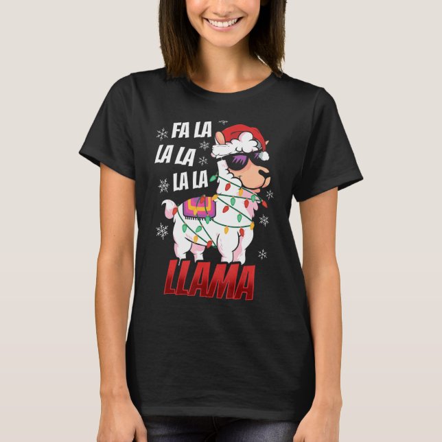 Camiseta Llama Christmas  Fa La La Llama  Xmas Lights (Frente)
