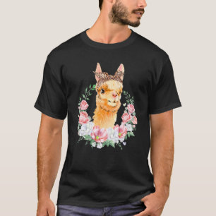 Camiseta Llama Com Banda-Cabeça Leopardo Flor Cute Llama