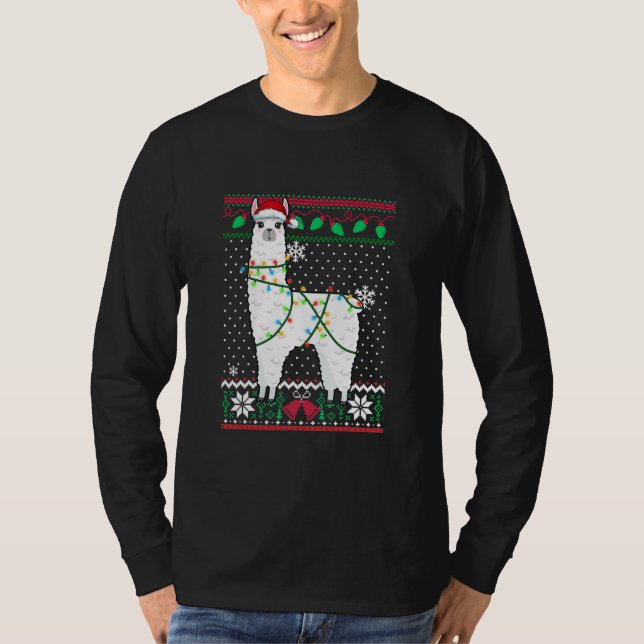 Camiseta Llama Com Luzes De Natal Feias (Frente)