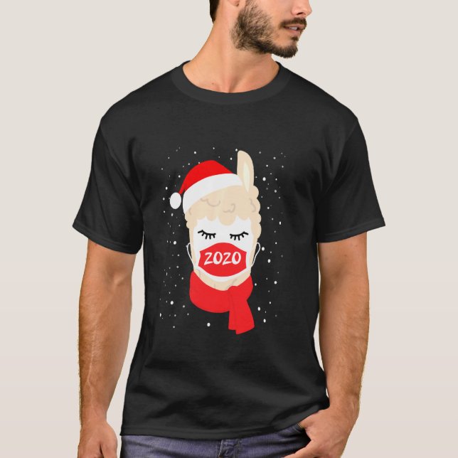 Camiseta Llama Com Máscara De Pijamas Xmas 2020 Corresponde (Frente)