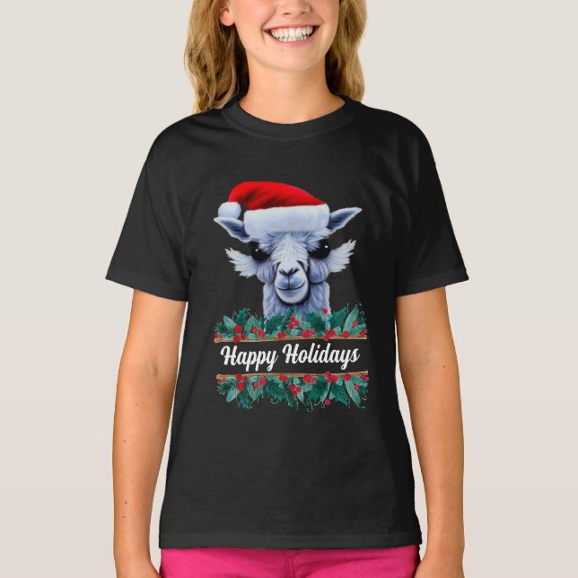 Camiseta Llama Com Papai Noel E T-Shirt (Frente)