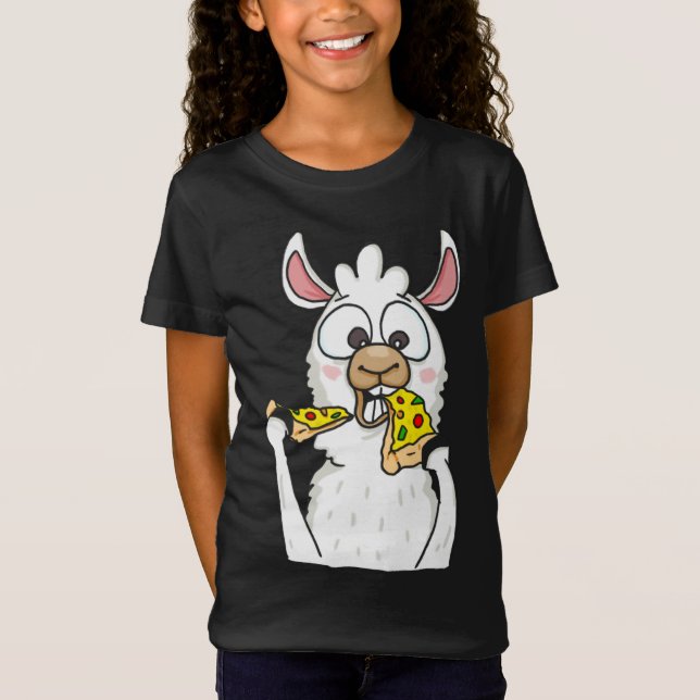 Camiseta Llama Comendo Pizza Encantada Alpaca Pizza Comida  (Frente)