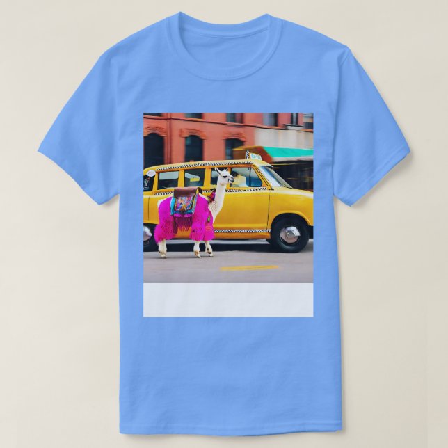 Camiseta Llama correndo em Taxi Happy Llama (Frente do Design)