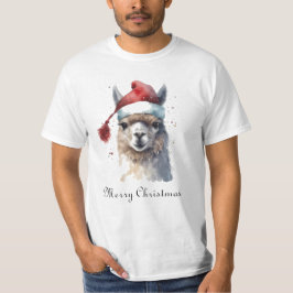 Camiseta Llama de Natal com Chapéu de Papai Noel e Texto Pe