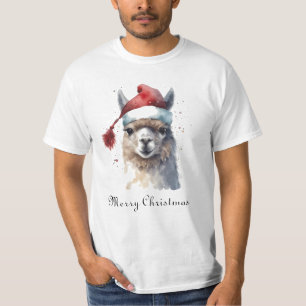 Camiseta Llama de Natal com Chapéu de Papai Noel e Texto Pe