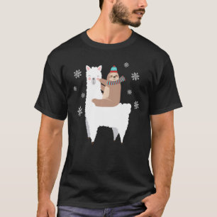 Camiseta Llama Engraçado Natal Scarf Santa Hat