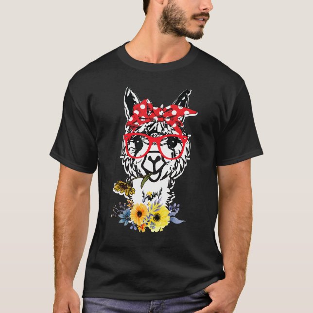 Camiseta Llama Eyeglass Alpaca Llama Animal Graphi (Frente)