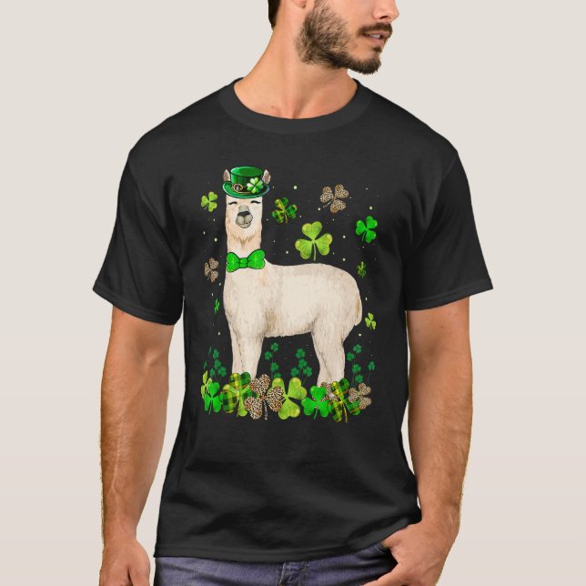 Camiseta Llama Green Buffalo Xadrez Lucky Shamrock Rua Patr (Frente)