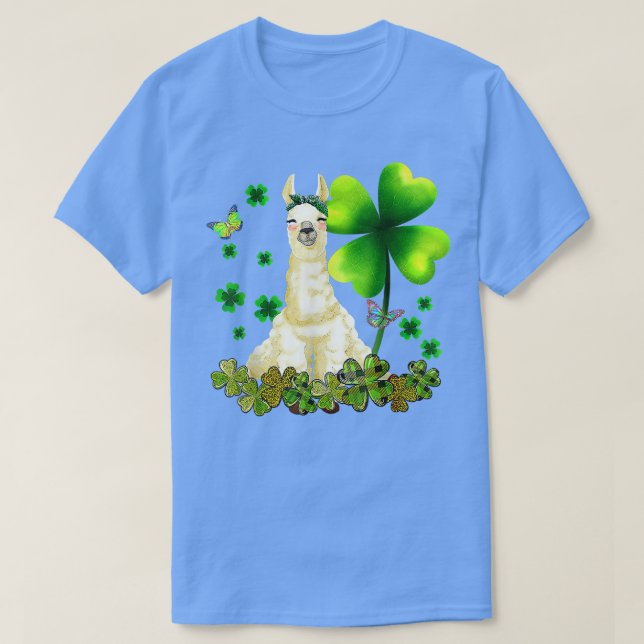 Camiseta Llama Green Shamrock Buffalo Plaid Happy St  (Frente do Design)