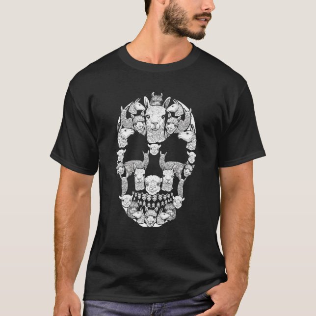 Camiseta Llama Halloween Skull Costumes Mens Mulheres Crian (Frente)