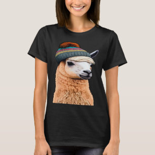 Camiseta Llama Hipster com Beanie Humor Pop