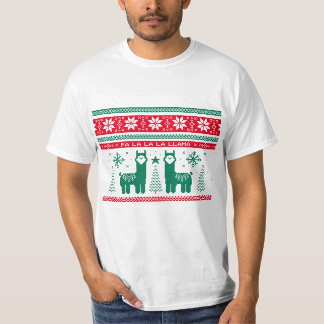 Camiseta llama Holiday Ugly Sweater (Frente)