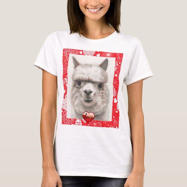 Camiseta Llama Love T-shirt Feliz dia de os namorados Cute  (Frente)
