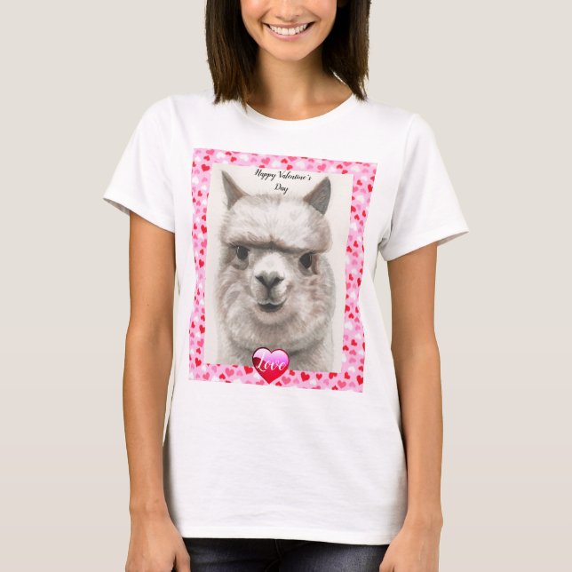 Camiseta Llama Love T-shirt Feliz dia de os namorados Cute  (Frente)