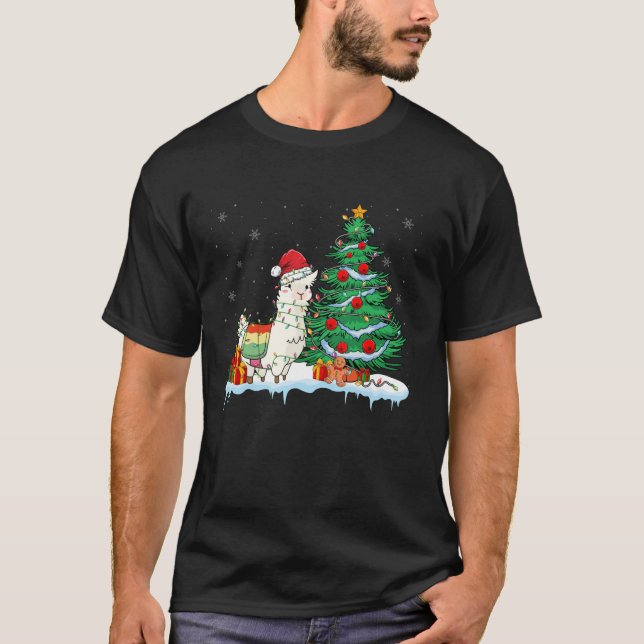 Camiseta Llama Lover Natal Llama Vestindo Santa Hat Xmas (Frente)