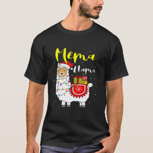 Camiseta Llama Mema Luzes Chapéu de Papai Noel Xmas Pijama