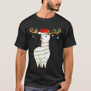 Camiseta Llama Natal Iluminação Rena Chapéu de Papai Noel L