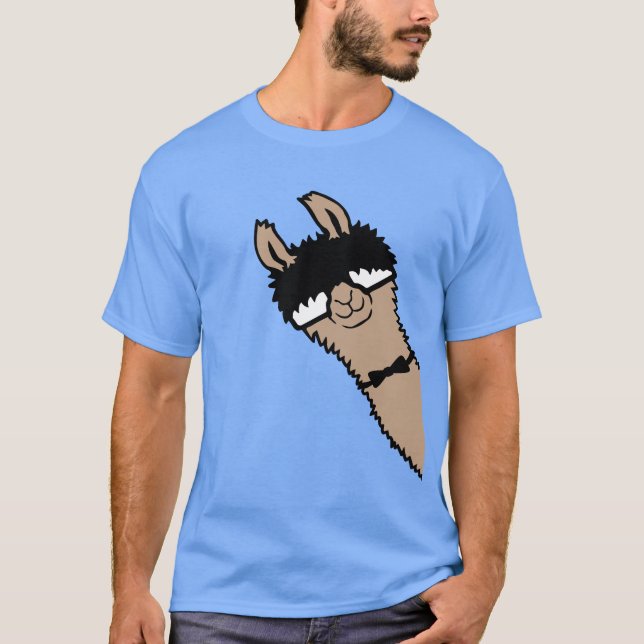 Camiseta Llama Nerd Cool Alpaca Peeking Sunglasses Bow Tie (Frente)