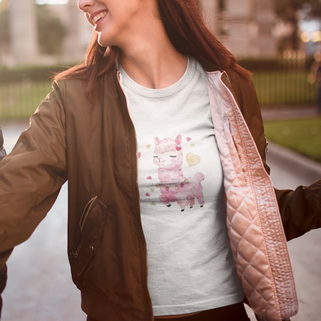 Camiseta Llama Rosa Aquarela (Criador carregado)